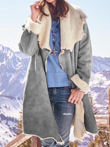 

Long Sleeve Turn-Down Collar Casual Outerwear, Gray, Outerwear