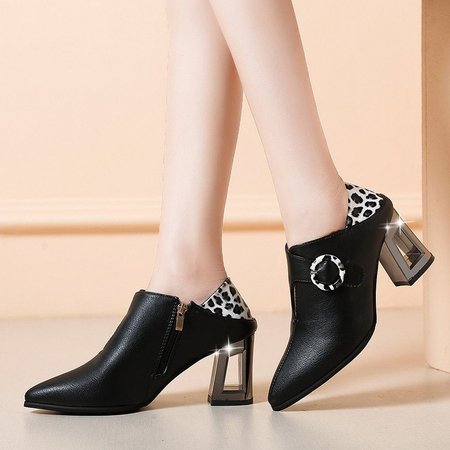 

Casual Zipper Chunky Heel Boots, Black, Boots