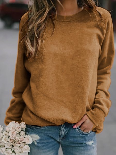 

Casual Long Sleeve Cotton-Blend Top, Camel, Hoodies & Sweatshirts