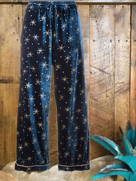 

Women Blue Velvet Vintage Pants, Pants