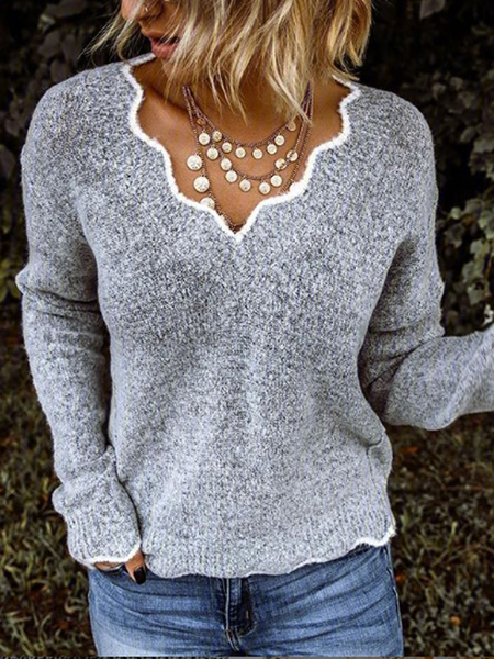 

Woman Slim Knitted Autumn Winter casual V neck sweater, Gray, Sweaters