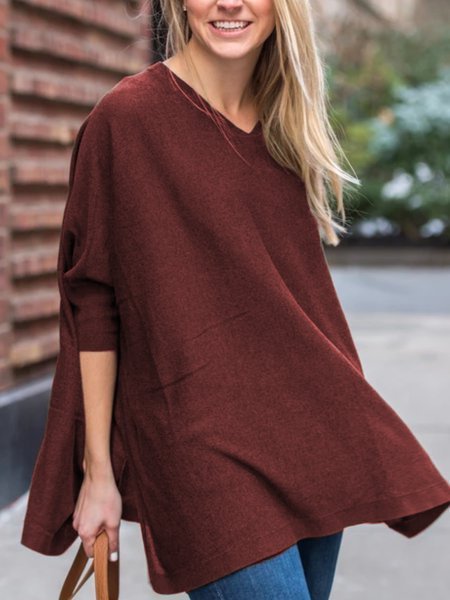 

Camicetta Scollo a V Casuale Maniche Lunghe, Vino rosso, Tops