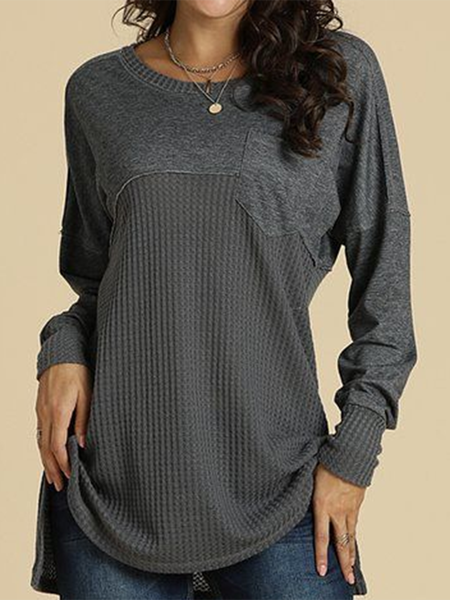 

Donna Casuale Solido Girocollo Top, Grigio scuro, Blouses & Shirts