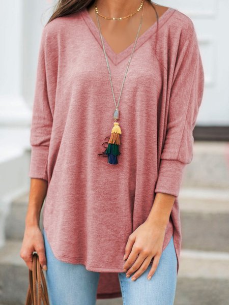 

Gray Solid 3/4 Sleeve Cotton-Blend T-shirt, Pink, Tunics