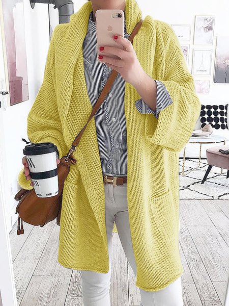 

Shawl Collar Knitted Cardigan Sweater coat, Yellow, Outerwear