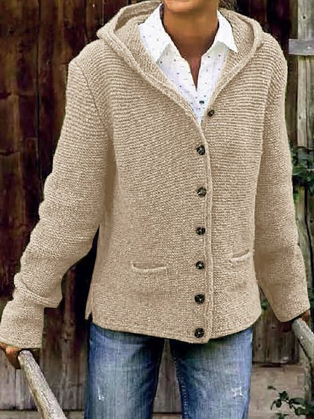 

Roselinlin Women Coat Hoodie Long Sleeve Casual Cotton Coat, Khaki, Sweaters & Cardigans