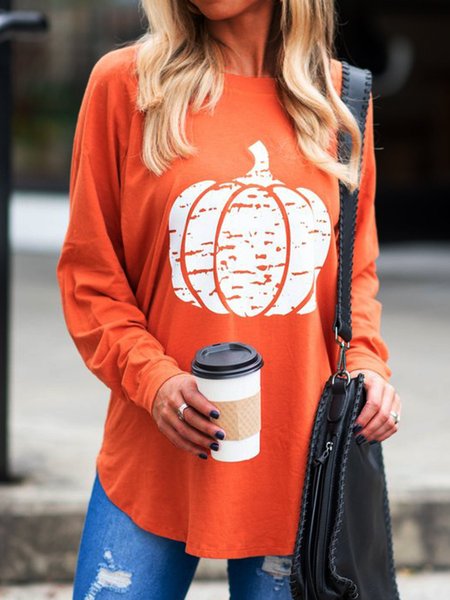 

Orange Long Sleeve Casual Abstract Top, Green, Blouses & Shirts
