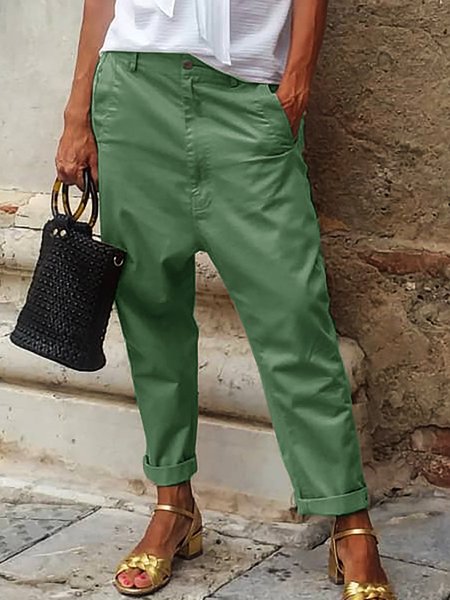 

Drop Crotch Buttoned Plus Size Pants, Green, Pants