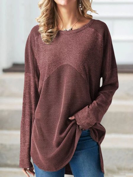

Maglieria Casuale Grigia Colore-block Girocollo di Cottone, Vino rosso, Sweater