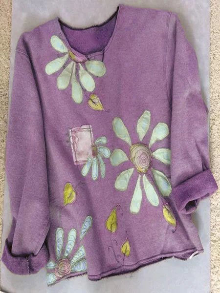 

Women Light Brown Floral Long Sleeve Top, Purple, Tops