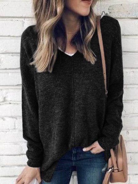 

Long Sleeve V Neck Cotton-Blend Sweater, Black, Auto-Clearance