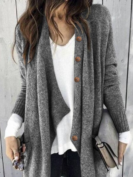

Long Sleeve Cotton-Blend Cardigan, Light gray, Sweaters & Cardigans