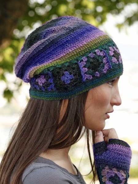 

Women Color-Block Casual Knitted Hat, Light purple, Hats