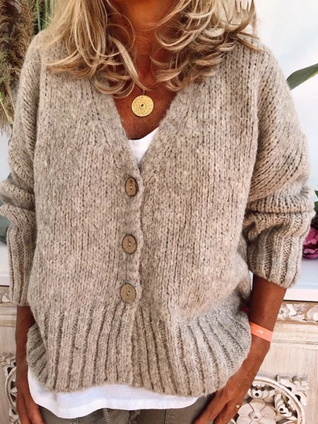 

Wool Blend Solid Casual Long Sleeve Cardigan, Gray, Sweaters & Cardigans