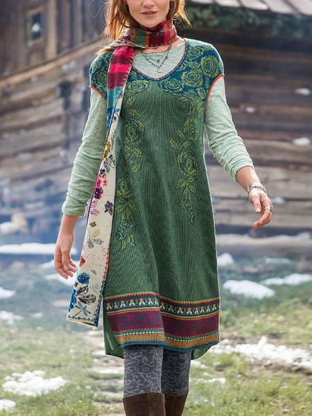 

V Neck Green Women Casual Dress, Sweaters