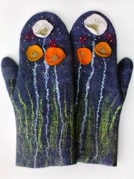 

Deep Blue Women Cotton Floral Statement Gloves & Mittens, Gloves