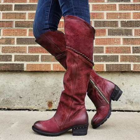

zolucky Vintage Style Suede Winter Boots, Red, Boots