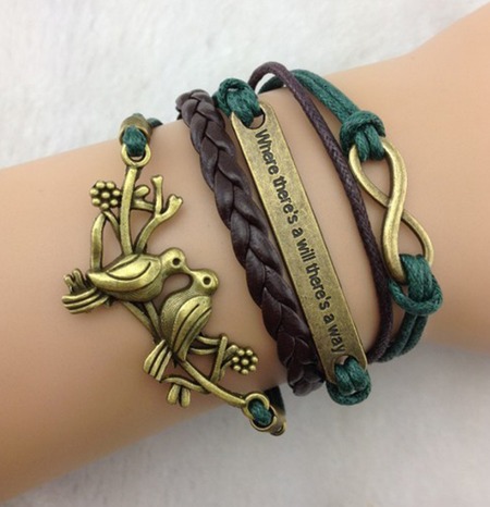 

Handmade DIY Jewelry Leaves Bird Letter Cross Multi-layer Bracelet, Blue, Bracelets