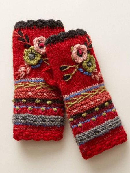 

Orange Red Sexy Tribal Knitted Gloves, Women Gloves