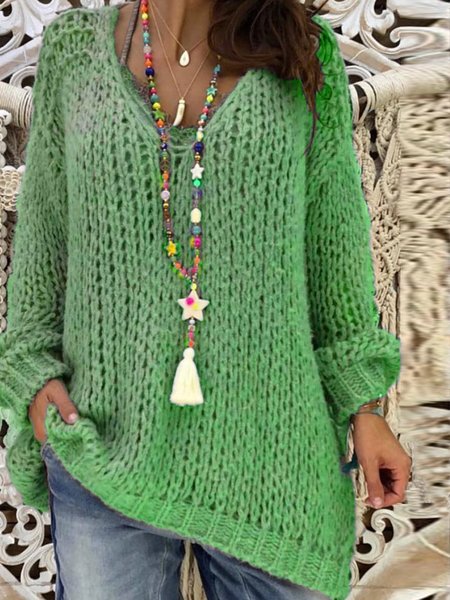

Light Gray Basic Knitted T-shirt, Green, Tops