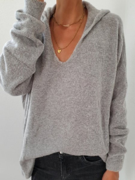 

Casual Wool Blend V Neck Shift Sweater, Gray, Sweaters & Cardigans