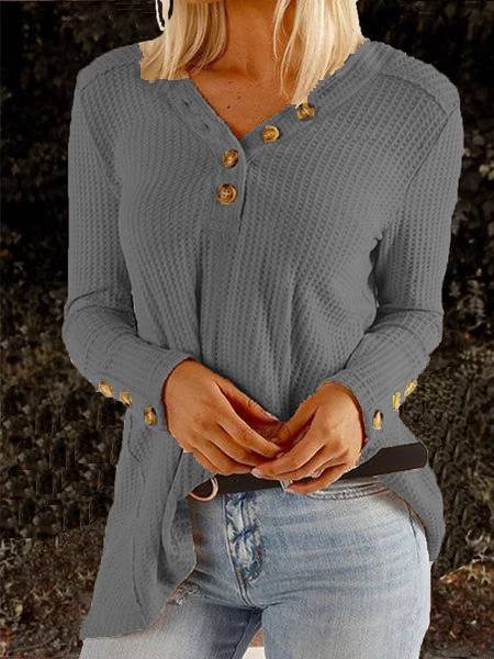 Patchwork Long Sleeve Buttoned Casual Top