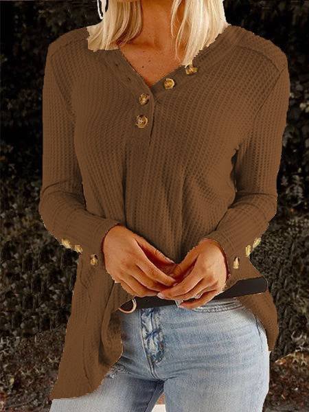 

Patchwork Long Sleeve Buttoned Casual T-shirt & Top, Coffee, Tops