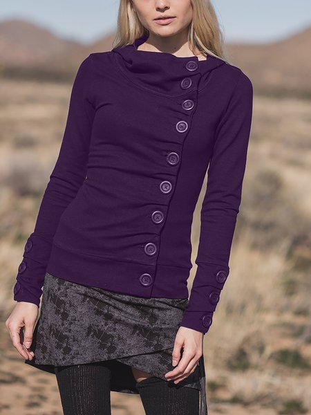 

Buttoned Long Sleeve Hoodies & Sweatshirts, Purple, Hoodies & Sweatshirts