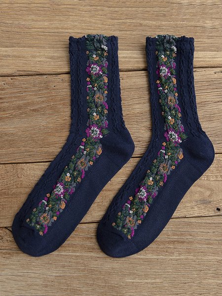 

Womne's Cute Flower All Season Socks, Navy blue, Clearance