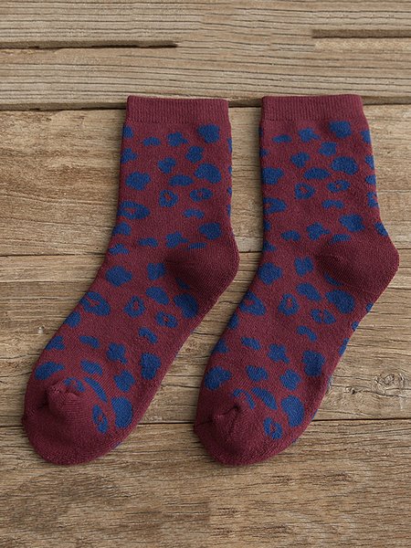 

Leopard Printed All Season Socks, Wine red, Socks