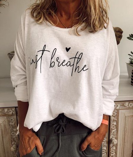 

Letter Casual Long Sleeve Cotton-Blend Top, White, Hoodies & Sweatshirts