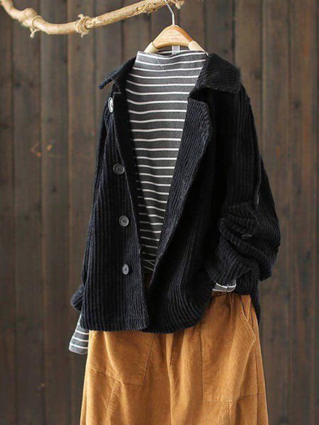 

Casuale Al di sopra di Taglia Maniche Lunghe Velluto a coste giacca, Nero, Outerwear