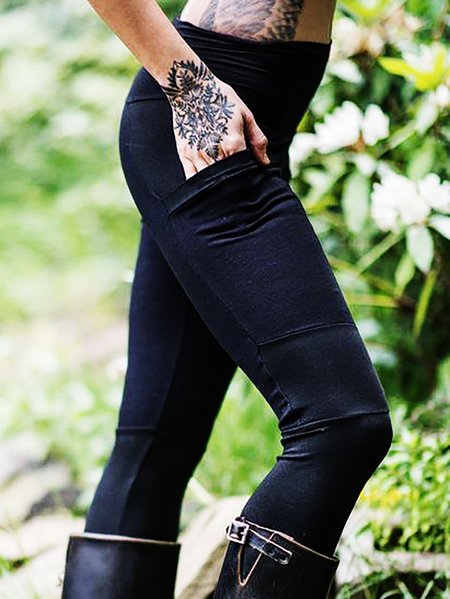 

Plain Slim Fit Pants, Black, Pants