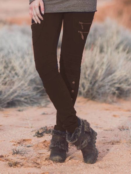 

Pantaloni Nero Misto Cotone Tinta unita Casuale, Caffè, Leggings