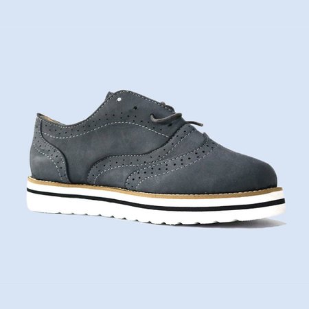 

zolucky Womens Fashion Suede Artificial Leather Brogue Flat Heel Shoes, Deep gray, Flat & Loafers