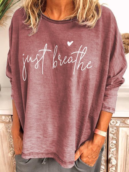 

Letter Casual Long Sleeve Cotton-Blend Tops, Rust, Long sleeve tops