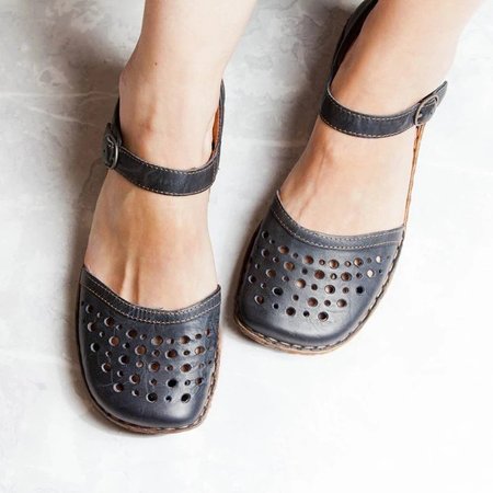 

Sandali da Donna Estate a Punta Rotonda Hollow-Out, Nero, Sandals