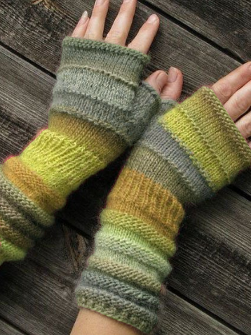 

Women Vintage Color-block Geometric Fingerless Gloves, Yellow, Gloves