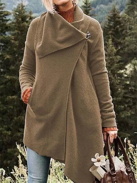 

Women Asymmetrical Long Sleeve Cowl Neck Casual Trench Coat, Khaki, Coats