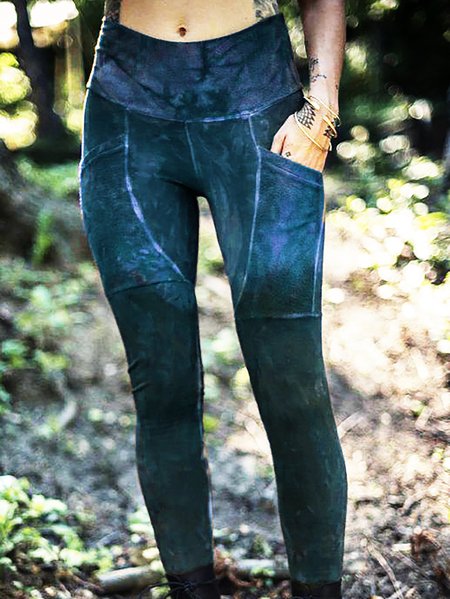 

Boho Printed Sheath Ombre/tie-Dye Leggings, Blue, Pants