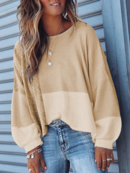 

zolucky Tie-Dye Color-Block Casual Long Sleeve Women Shirts & Tops, Khaki, Hoodies & Sweatshirts