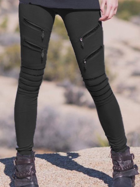 

Cotton-Blend Casual Pants, Black, Leggings