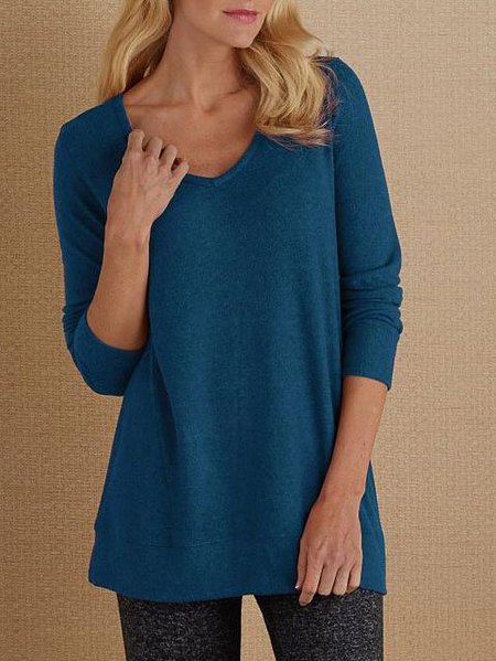 

Casual Long Sleeve V Neck T-Shirt & Top, Blue, Auto-Clearance
