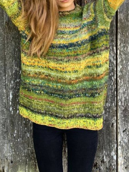Green Long Sleeve Round Neck Sweater, Knitwear & Sweaters