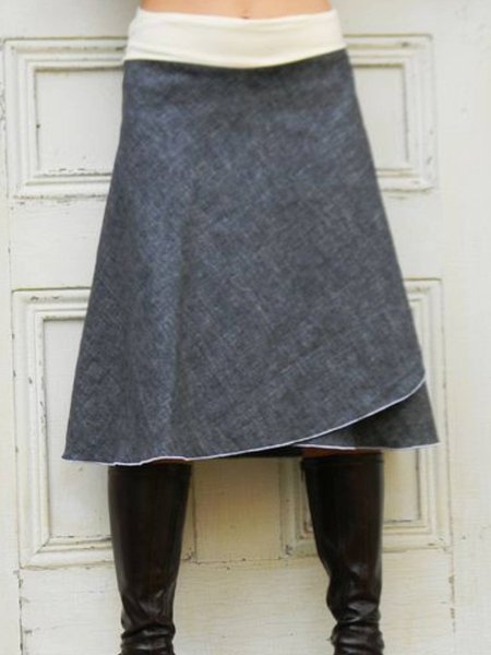 

Gray Plain Wool Blend Casual Skirt, Skirts