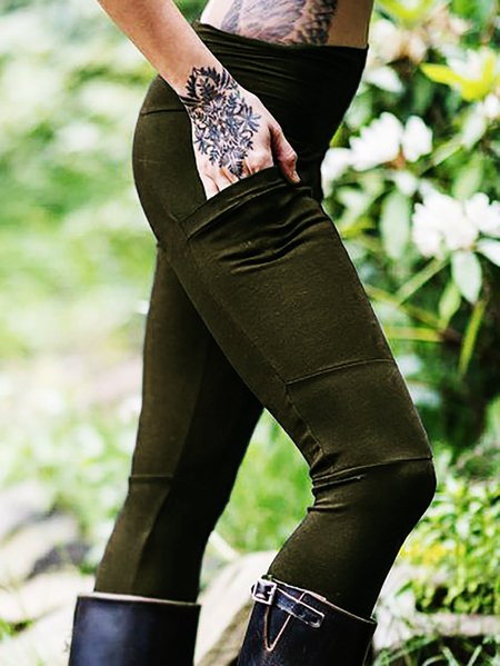 

Plain Slim Fit Pants, Green, Pants