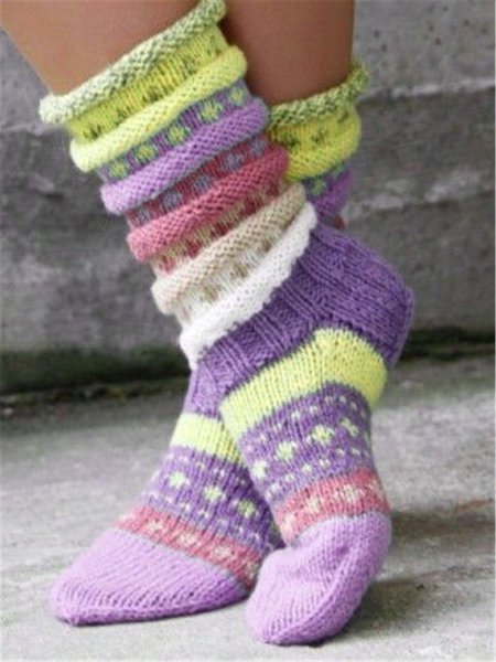 

JFN Casual Warm Woolen Colorful knitted Socks, Purple, Socks