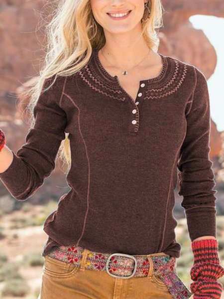 

V Neck Long Sleeve Shirts & Tops, Wine red, Sweaters&Cardigans