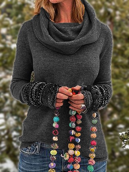 

Tribal Vintage Cowl Neck Long Sleeve Shirts Plus Size Tops, Black, Hoodies&Sweatshirts
