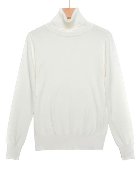 

Casual Solid Turtleneck Shift Long Sleeve Sweater, White, Sweaters